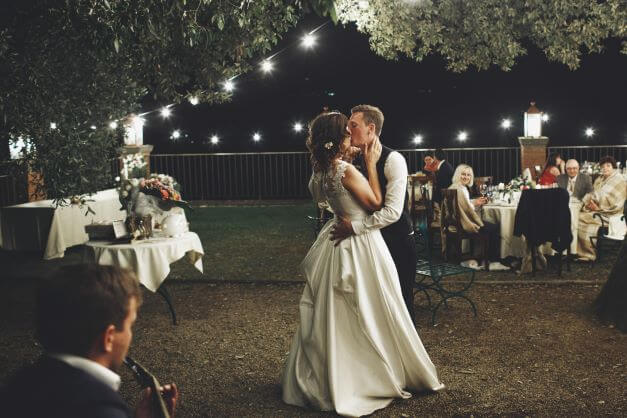 couple dance at their wedding in Tuscany