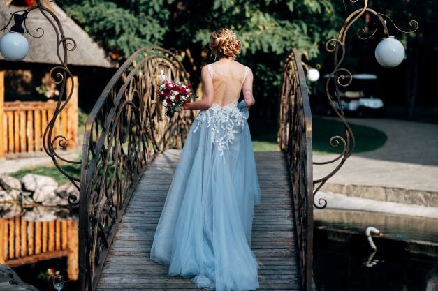 blue coloured wedding dresses
