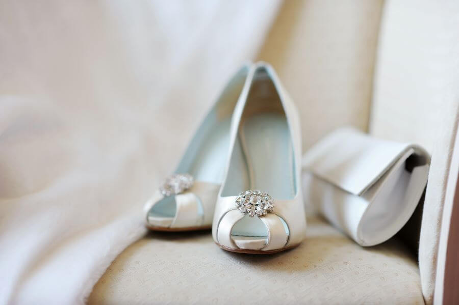 bridal shoes and handbag